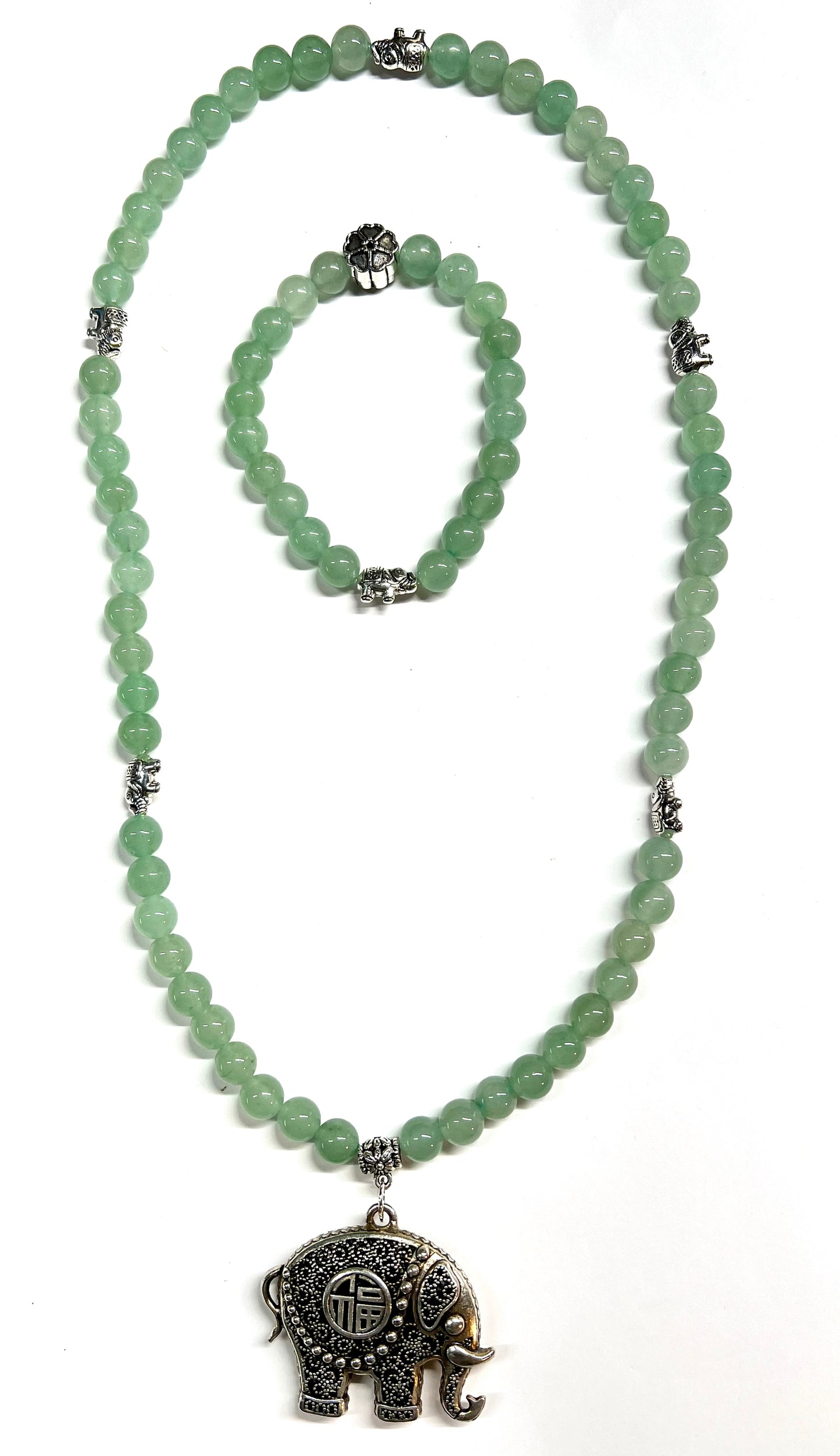 Green aventurine elephant necklace/bracelet set