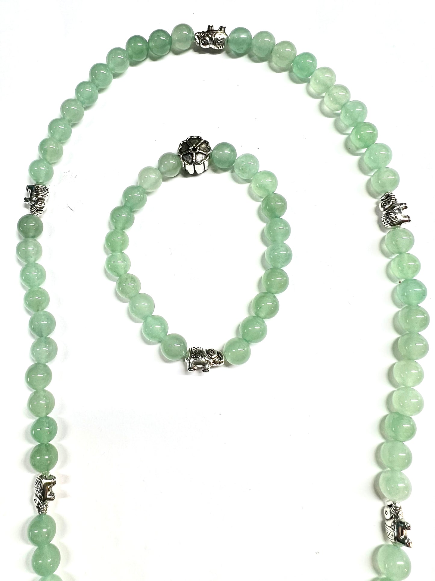 Green aventurine elephant necklace/bracelet set