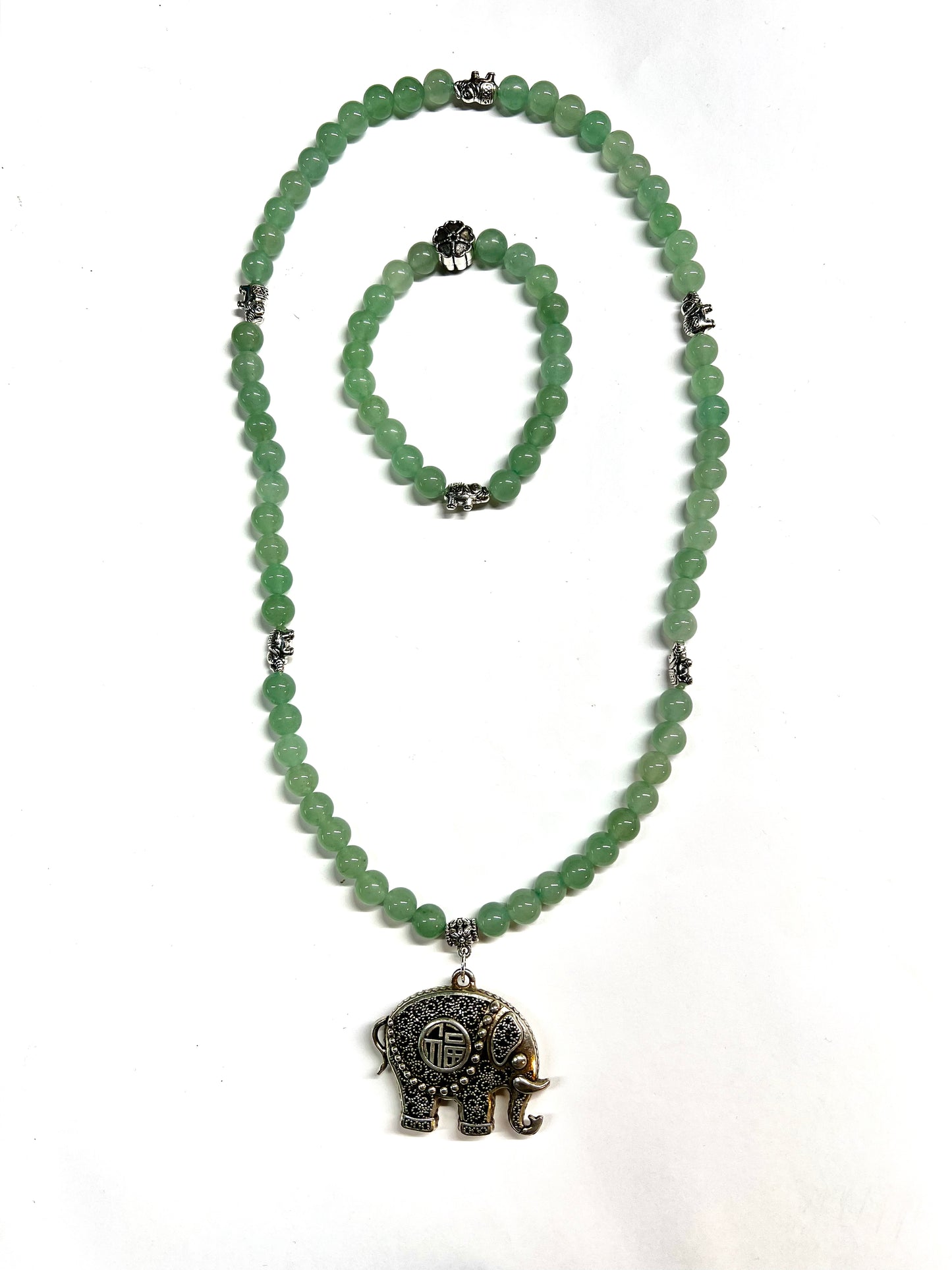 Green aventurine elephant necklace/bracelet set