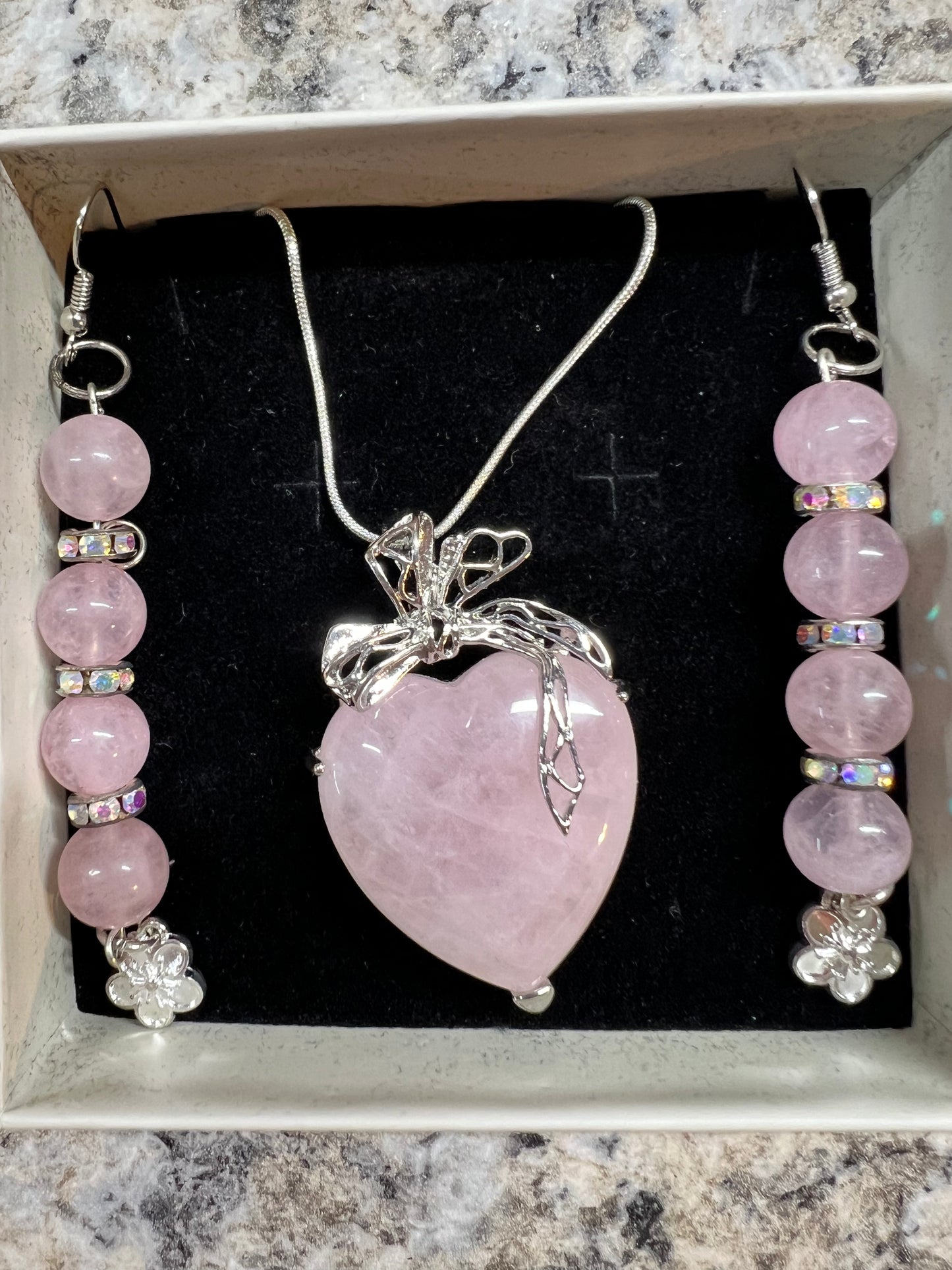 Rose quartz necklace/earrings/bracelet set