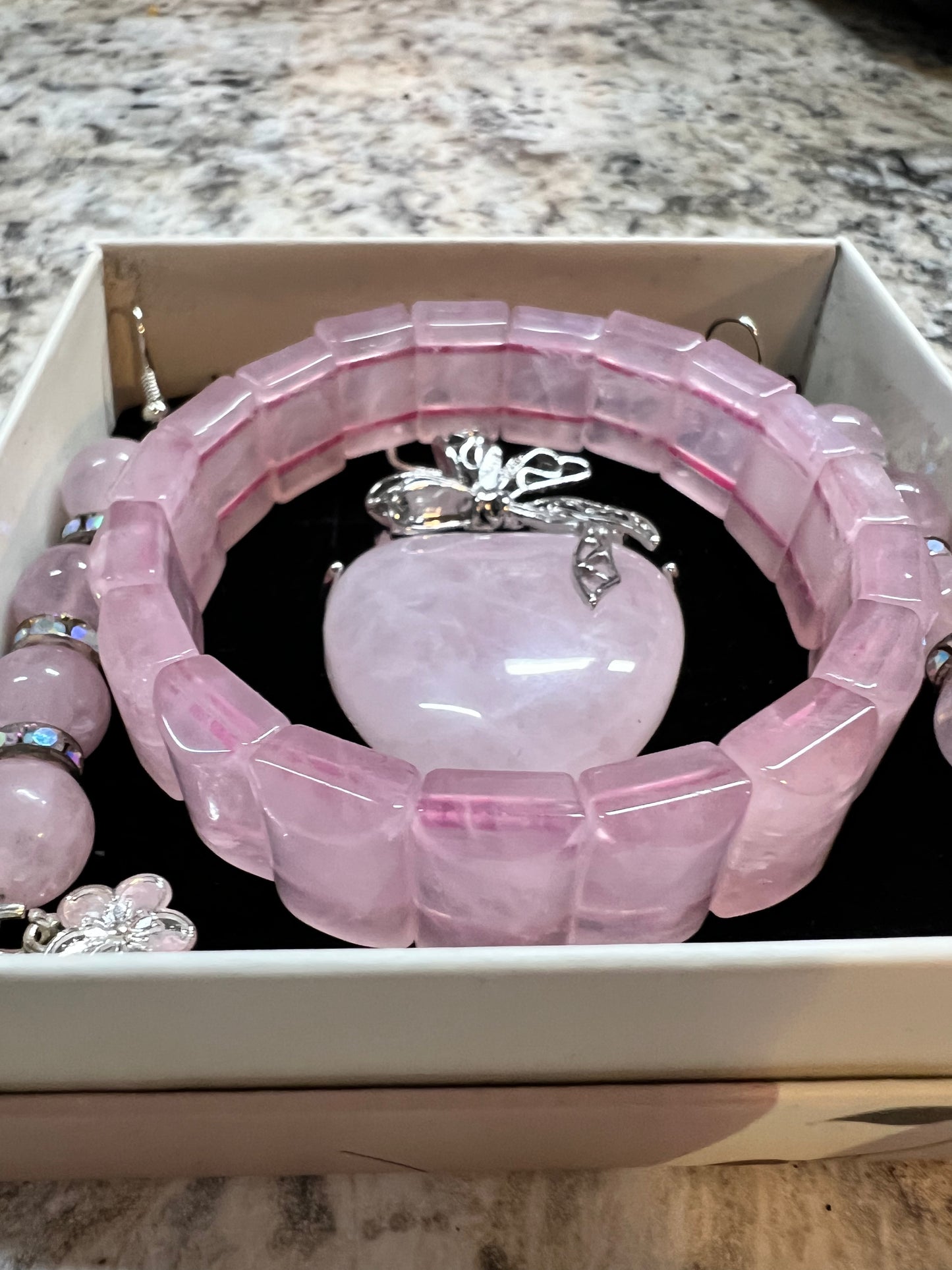 Rose quartz necklace/earrings/bracelet set