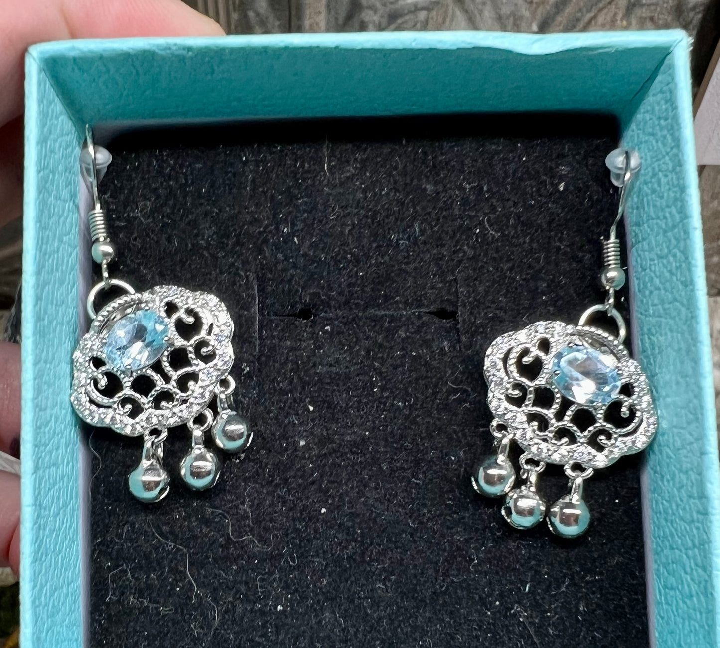 Blue Topaz ring/bracelet/and earring set .925