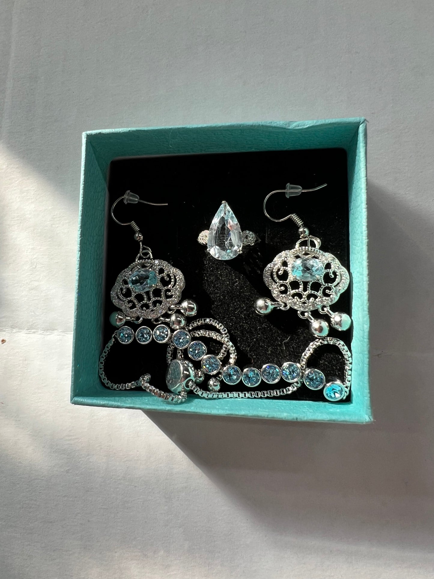 Blue Topaz ring/bracelet/and earring set .925