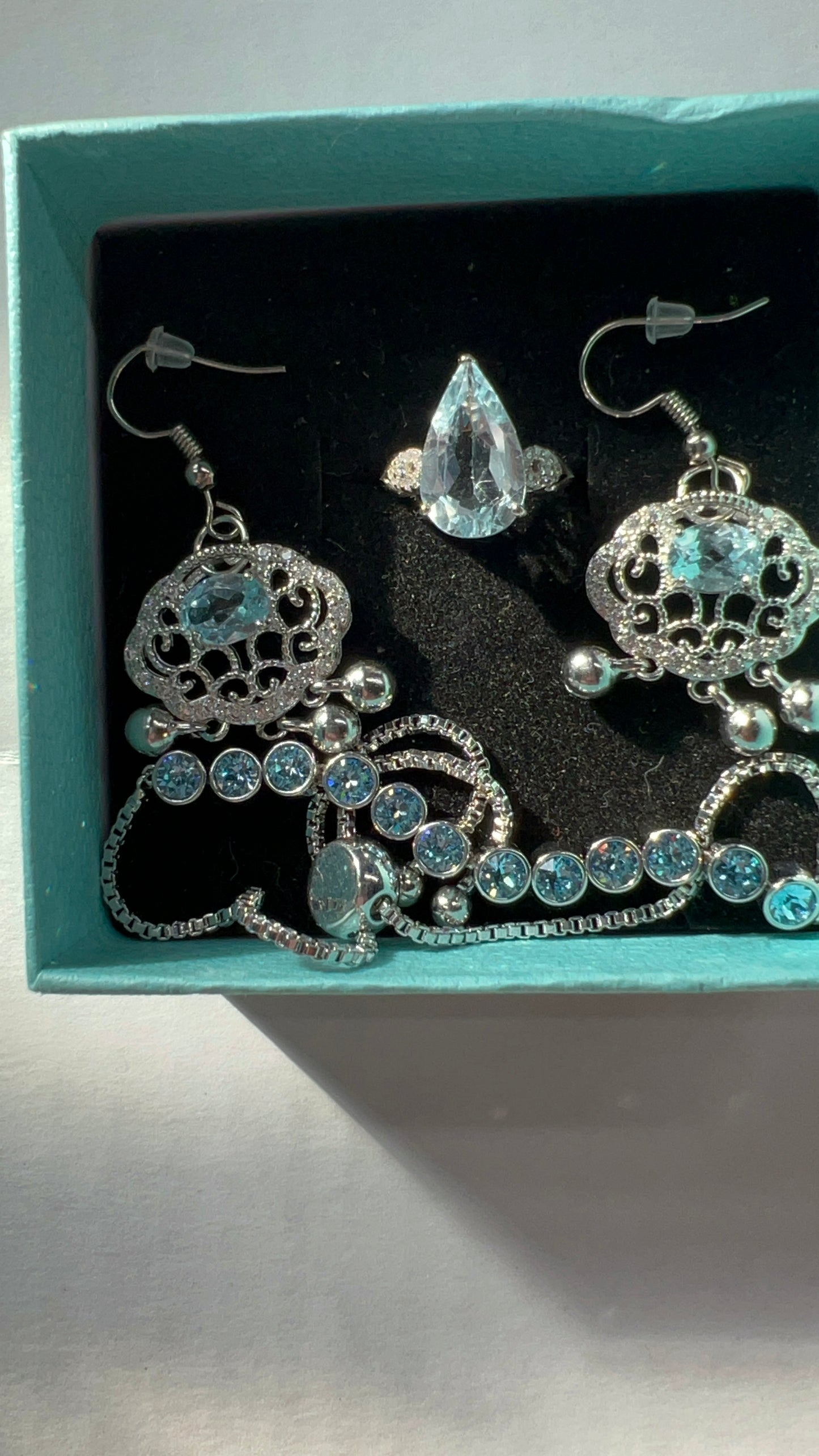 Blue Topaz ring/bracelet/and earring set .925